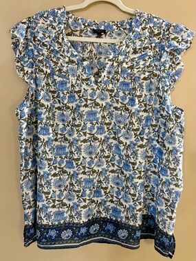 Talbots 3X Blue Floral Sleeveless Blouse